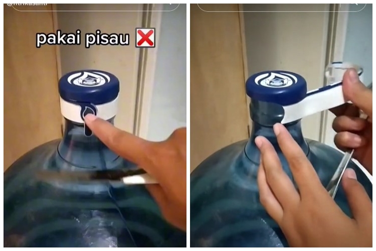 Cara unik cewek buka tutup galon tanpa pisau dan gunting ini kreatif, tak perlu takut terluka