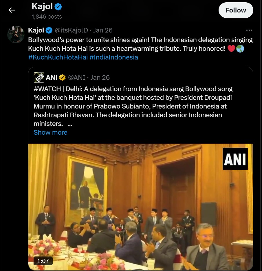 Viral Mayor Teddy nyanyi Kuch Kuch Hota Hai di depan presiden India, 7 momennya sampai dinotice Kajol