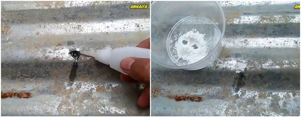 Tanpa kapas atau gabus, ini trik tambal atap seng berlubang lebar agar tak bocor pakai 1 bahan dapur