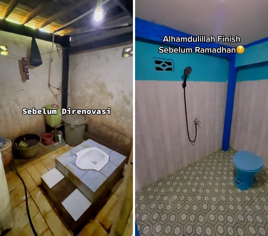 Kamar mandi WC duduk ini awalnya model podium, bujet makeovernya tak main-main bikin penasaran