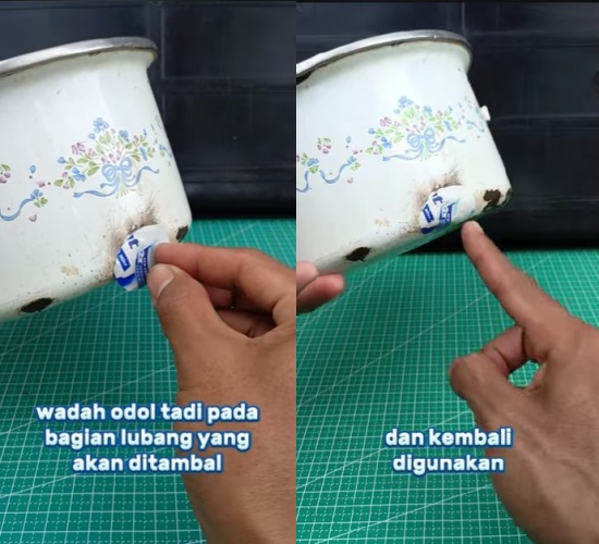 Trik jitu bikin panci bocor jadi bisa digunakan lagi tanpa perekat, cuma pakai 1 sampah kamar mandi