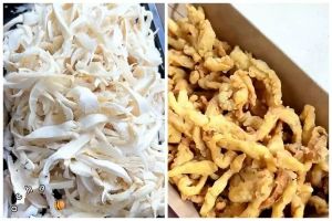 Trik menggoreng jamur tiram krispi lebih keriting dan renyah tahan lama meski tanpa baking powder