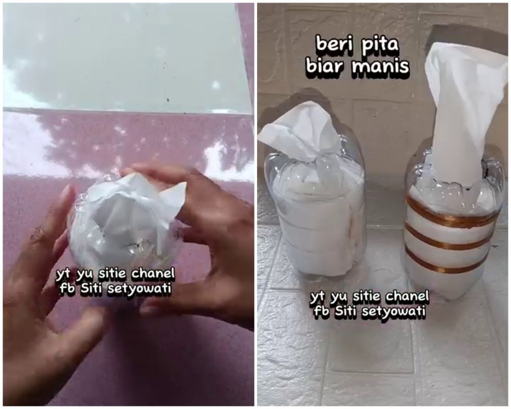 Trik praktis membuat wadah tisu estetik dan kokoh dari botol bekas, cukup pakai 2 alat sederhana