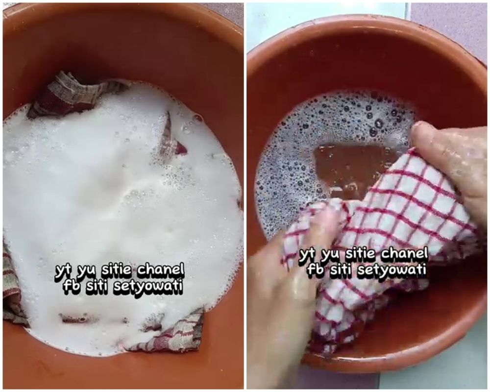 Cara praktis cuci serbet dapur dekil dan jamuran ini ampuh bikin bersih lagi meski tanpa disikat