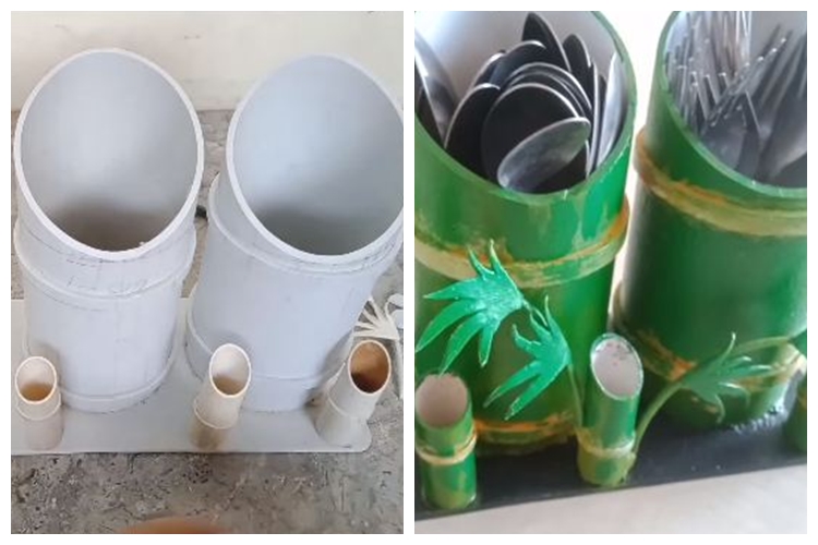 Trik bikin tempat sendok garpu dari pipa bekas ini kreatif, hemat ongkos tak perlu beli baru