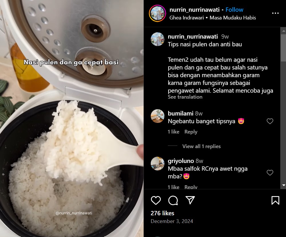 Bukan diberi minyak dan jeruk nipis, ini trik masak nasi agar hasilnya lebih pulen dan tak cepat bau