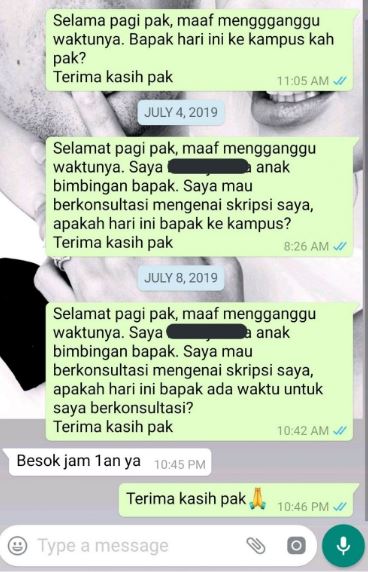 Bukti usaha mahasiswa tua pengin cepat lulus, 11 chat lucunya dengan dosen pembimbing bikin ngenes