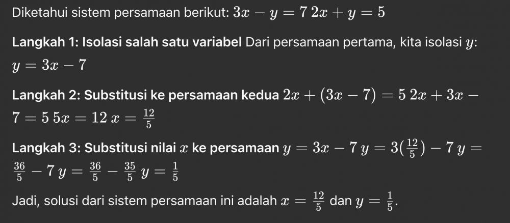 7 Contoh soal SPLDV metode substitusi, lengkap dengan cara penyelesaiannya yang mudah dipahami