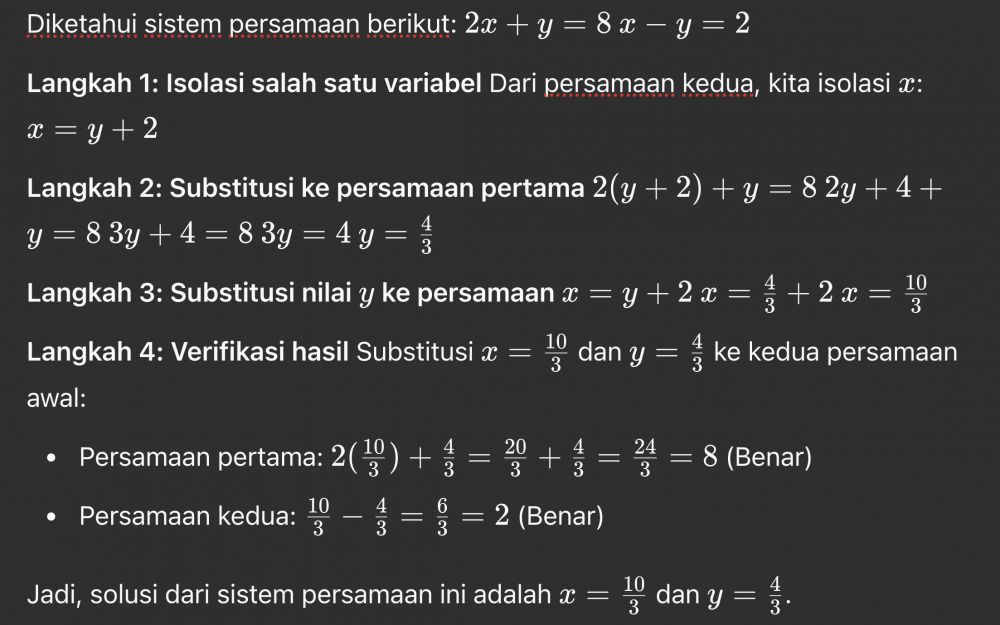 7 Contoh soal SPLDV metode substitusi, lengkap dengan cara penyelesaiannya yang mudah dipahami