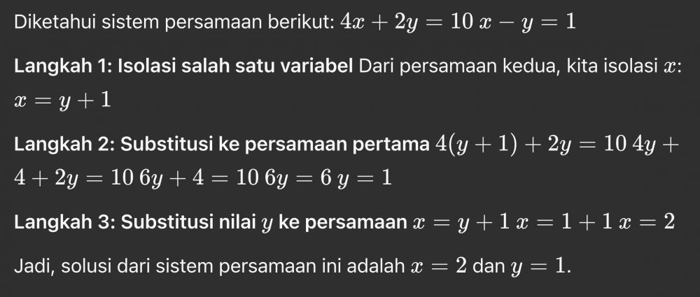 7 Contoh soal SPLDV metode substitusi, lengkap dengan cara penyelesaiannya yang mudah dipahami