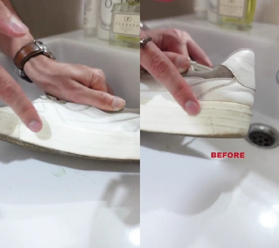 Trik hilangkan noda di sepatu putih pakai 1 tambahan bahan dapur, kembali bersih cuma dalam 5 detik
