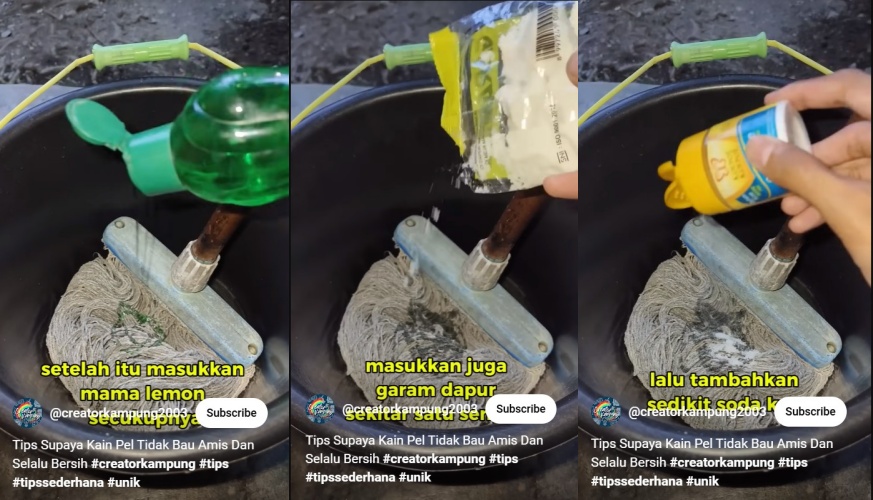 Trik bikin kain pel bebas bau amis saat dipakai, pakai 2 bahan dapur lantai jadi bersih maksimal