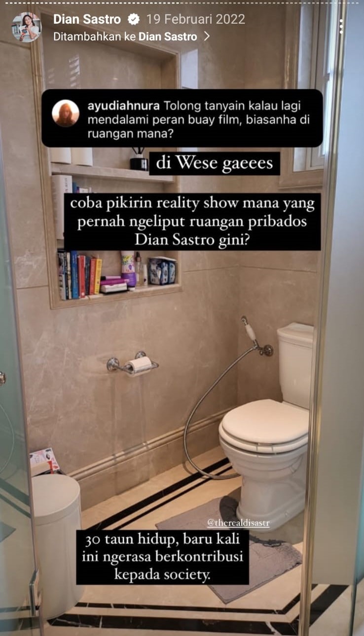 Punya toilet unik antimainstream banyak buku bak perpustakaan, ini 9 potret kamar mandi Dian Sastro