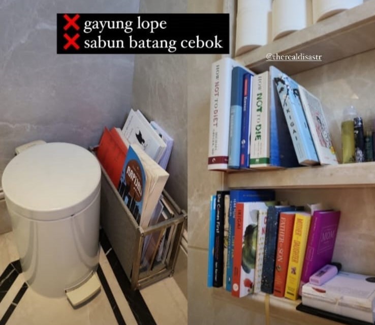 Punya toilet unik antimainstream banyak buku bak perpustakaan, ini 9 potret kamar mandi Dian Sastro