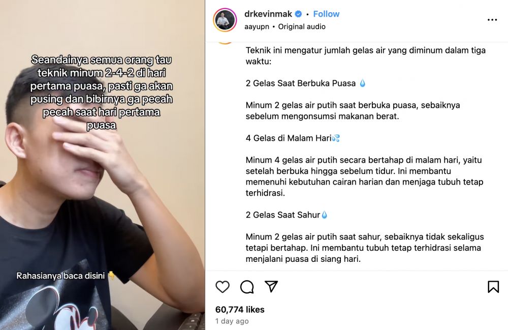Harus berapa kali minum saat sahur agar tak dehidrasi ketika puasa dan tak bolak-balik ke toilet?
