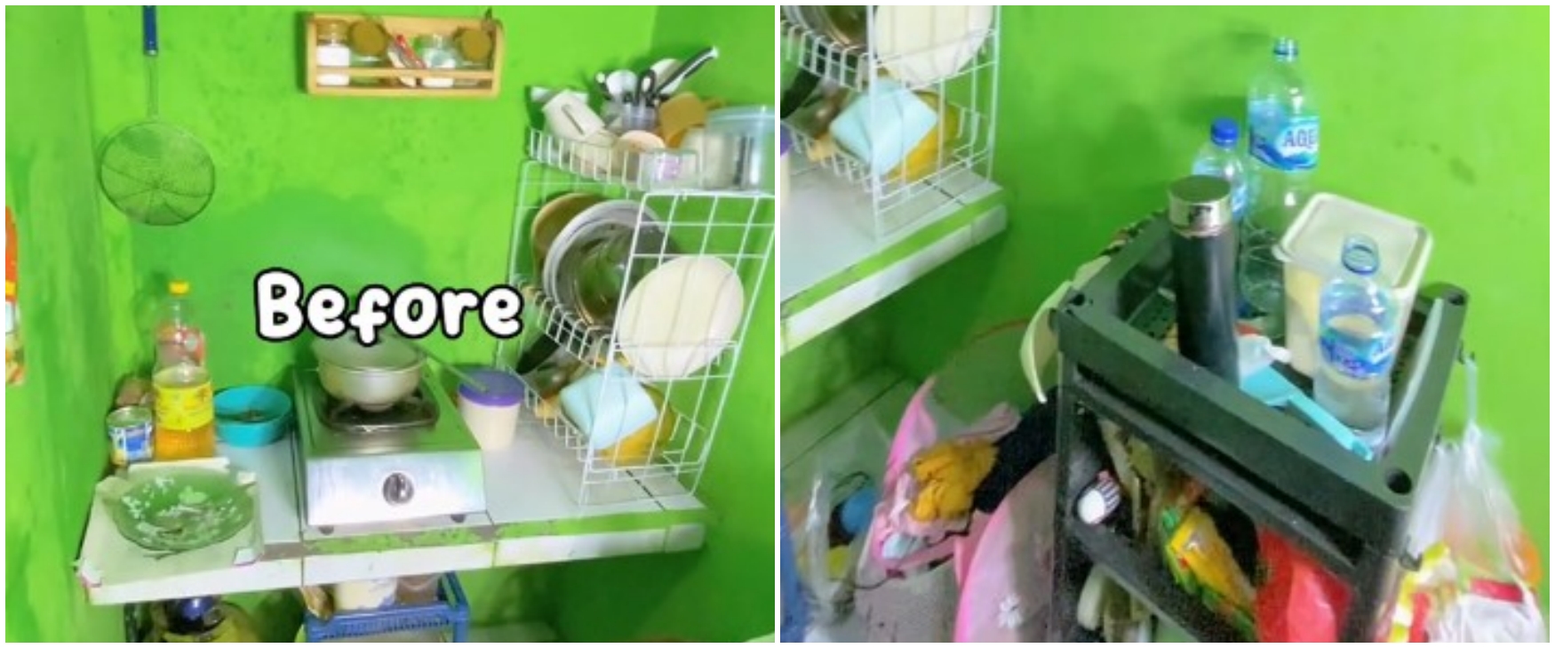 Makeover dapur kontrakan ijo ngejreng di bawah Rp100 ribu, 9 potret hasilnya estetik bikin betah masak