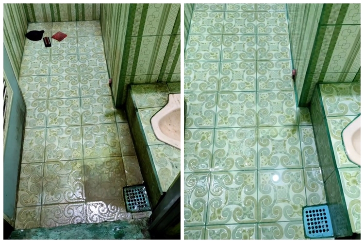 Tak perlu citrun, ini trik bersihkan lantai kamar mandi berlumut cuma pakai 2 bahan sederhana