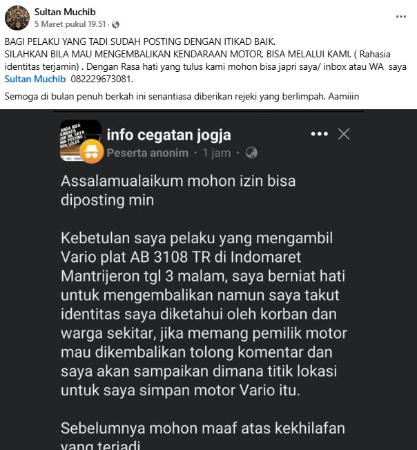 Motor peninggalan ibu dicuri saat kerja, maling ini lakukan hal tak terduga buat korban