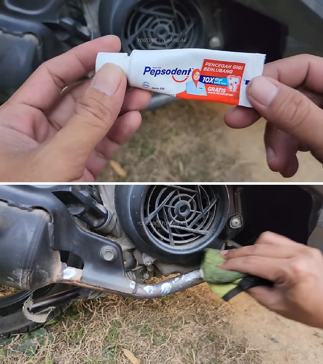 Trik bapak-bapak hilangkan karat knalpot motor jadi hitam kinclong hanya gunakan 2 bahan sederhana