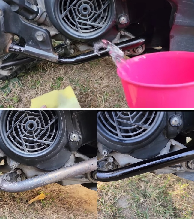 Trik bapak-bapak hilangkan karat knalpot motor jadi hitam kinclong hanya gunakan 2 bahan sederhana