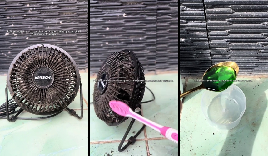 Tanpa dibongkar, begini trik bersihkan kipas angin kotor penuh debu cuma pakai 2 bahan dapur