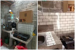 Dapur batako tampak suram jadi bersih dan apik usai di-makeover cuma pakai wallpaper, ini 9 potretnya