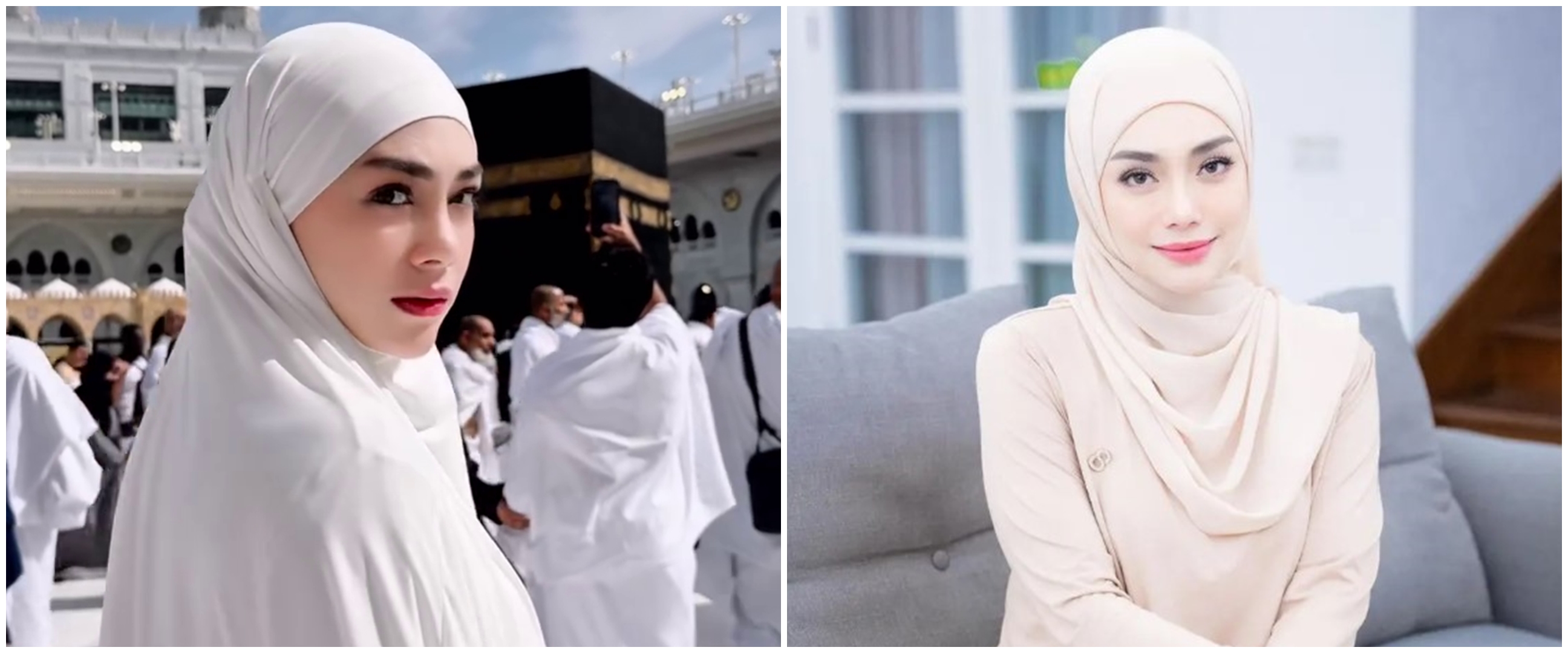 9 Potret Celine Evangelista tampil stunning berhijab saat umrah, gayanya pakai cadar banjir pujian