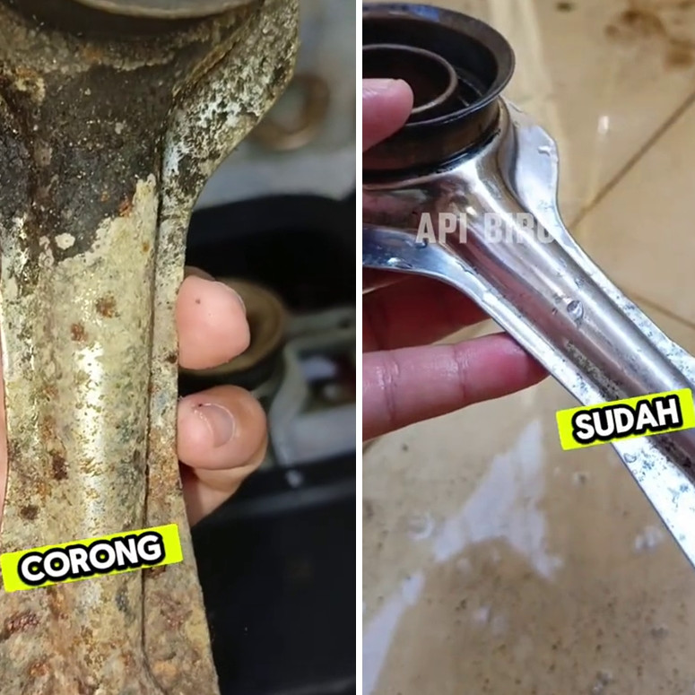 Trik bersihkan corong burner kompor berkarat jadi kinclong cuma pakai 3 bahan dapur, api jadi biru