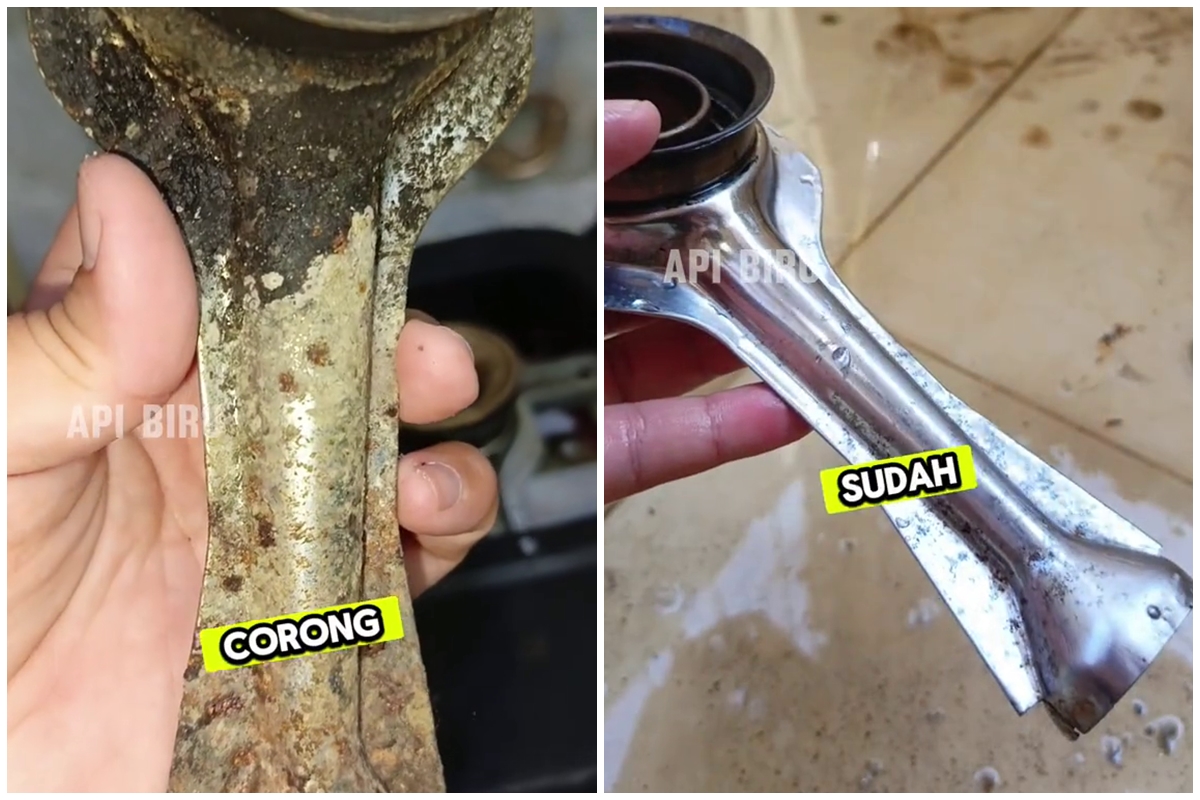 Trik bersihkan corong burner kompor berkarat jadi kinclong cuma pakai 3 bahan dapur, api jadi biru