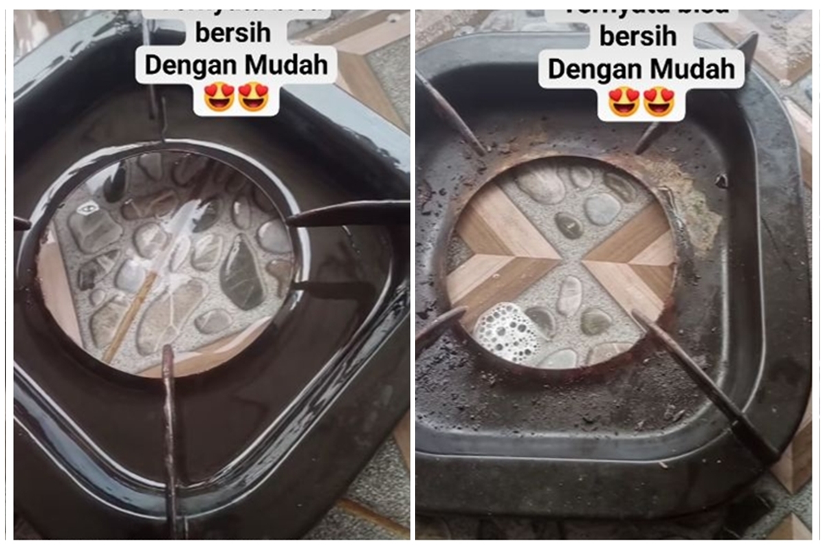Trik bersihkan tatakan kompor berminyak dan berkerak tanpa direndam air panas, pakai 3 bahan dapur