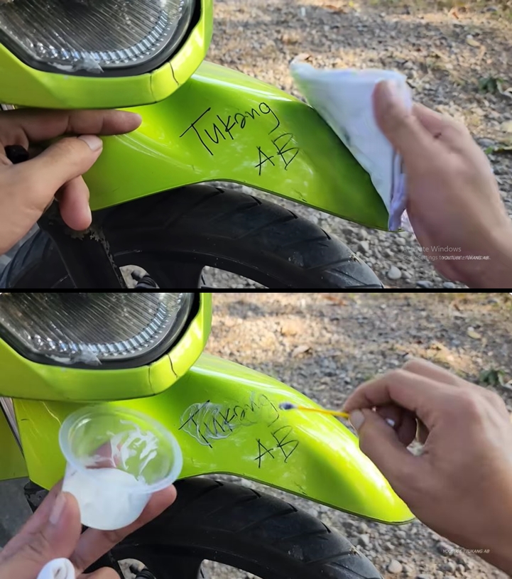 Trik bersihkan coretan di bodi motor tanpa rusak cat, dari kusam jadi kinclong pakai 2 alat sederhana