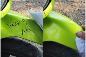 Trik bersihkan coretan di bodi motor tanpa rusak cat, dari kusam jadi kinclong pakai 2 alat sederhana