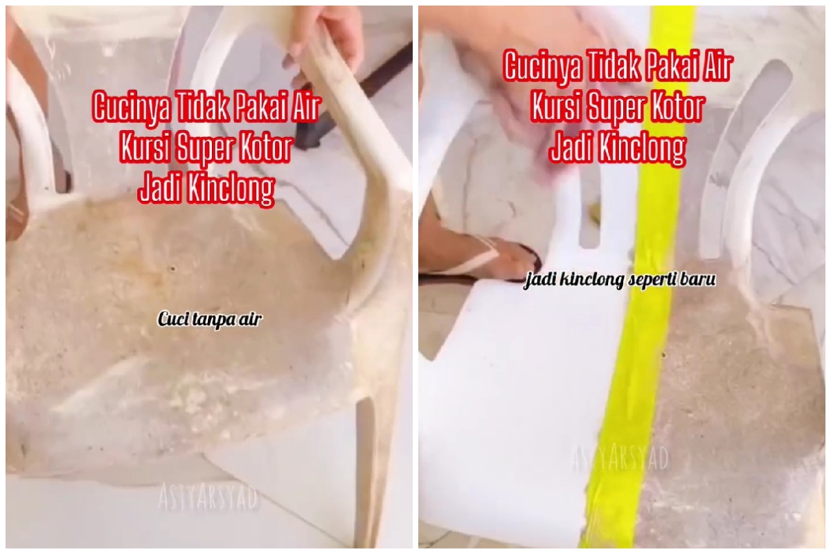 Trik bersihkan kursi plastik super kotor tanpa dicuci air, jadi putih pakai tambahan 1 bahan minuman