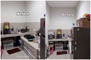 11 Transformasi dapur 2 x 2,5 ala Japandi ini fungsional, solusi simpan barang banyak tanpa berantakan