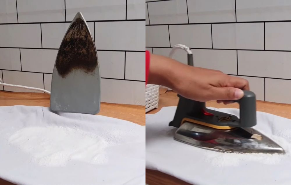 Trik hilangkan kerak gosong di setrika tanpa digosok sabun, cuma tambah 1 bahan masakan