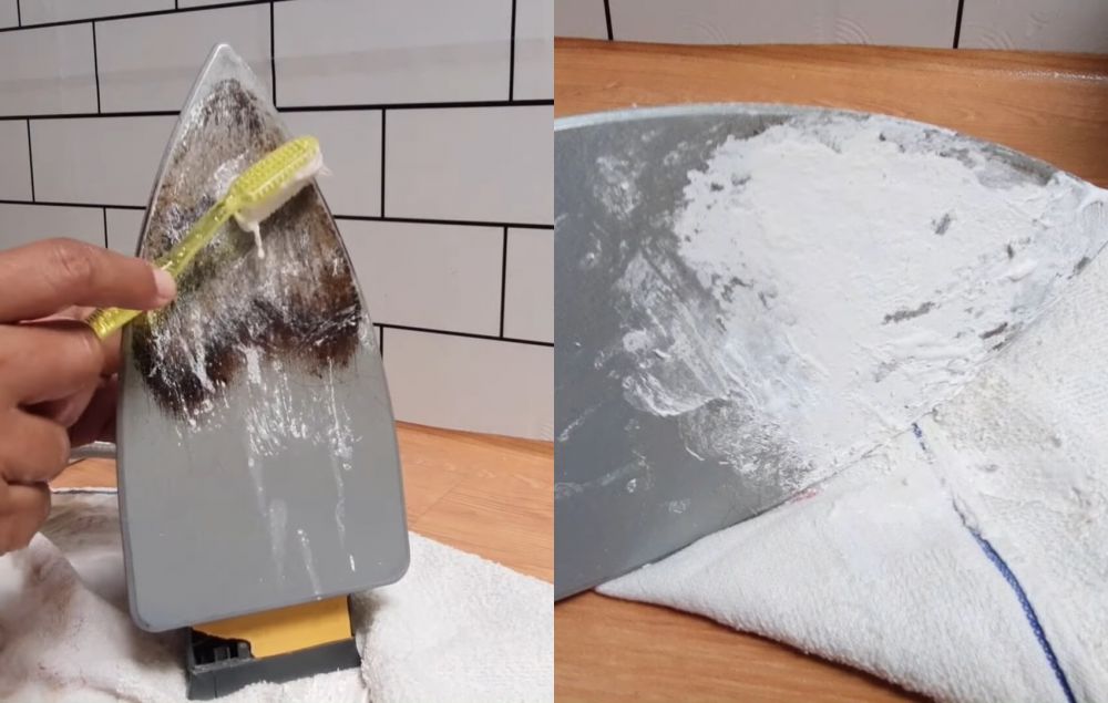 Trik hilangkan kerak gosong di setrika tanpa digosok sabun, cuma tambah 1 bahan masakan