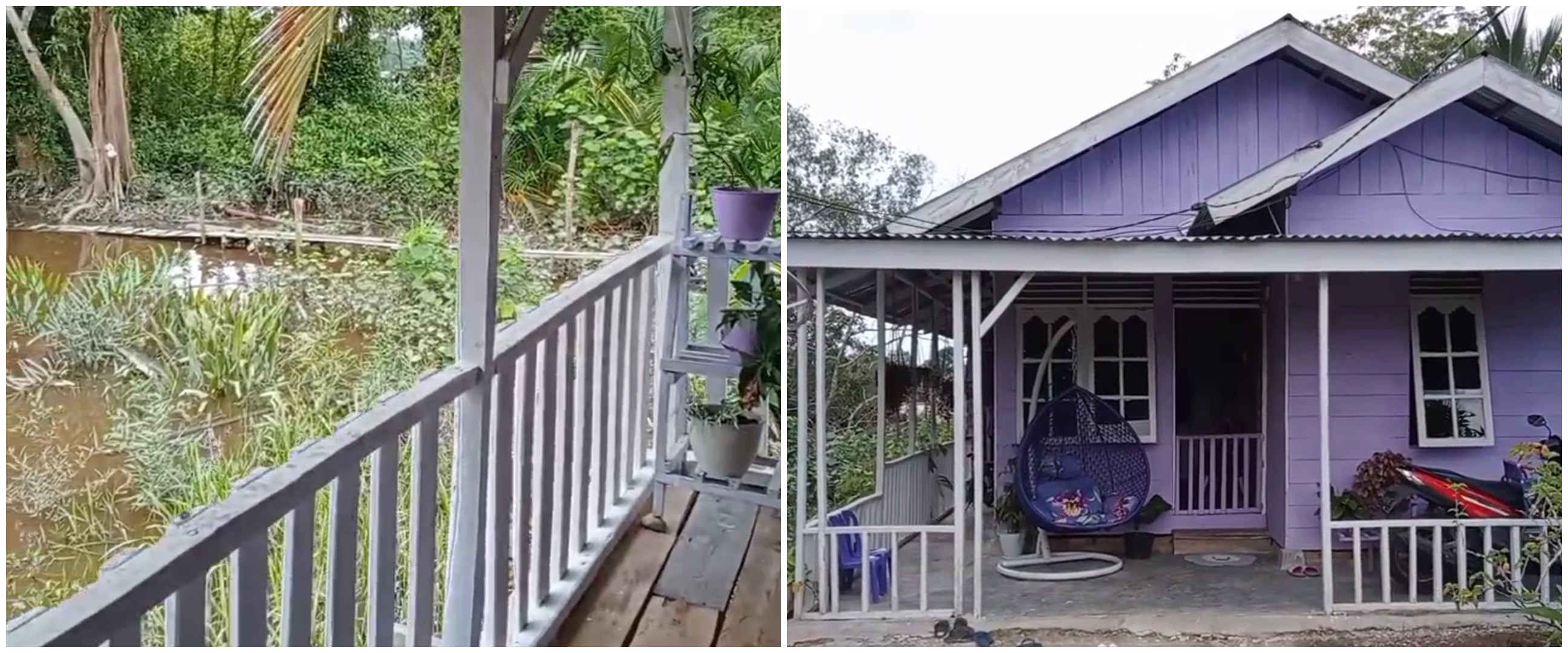 Desainnya favorit emak-emak, begini 13 potret rumah panggung serba ungu yang letaknya di atas rawa