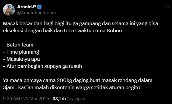 Konten di Palembang diduga settingan, begini klarifikasi Willie Salim atas hilangnya rendang 200 kg