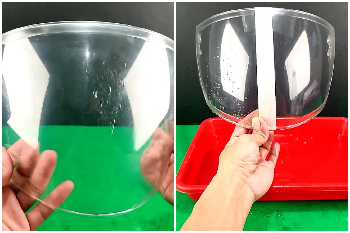 Trik bersihkan mika helm buram agar tetap kinclong saat kena hujan, modal bahan cuma Rp6 ribuan