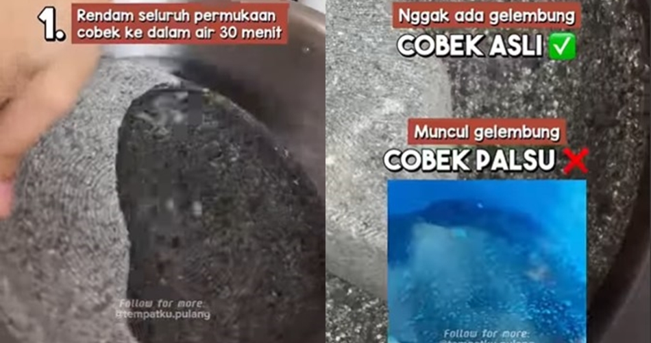 Emak-emak jangan mau tertipu, ini trik membedakan cobek batu asli dan palsu tanpa digerus garam