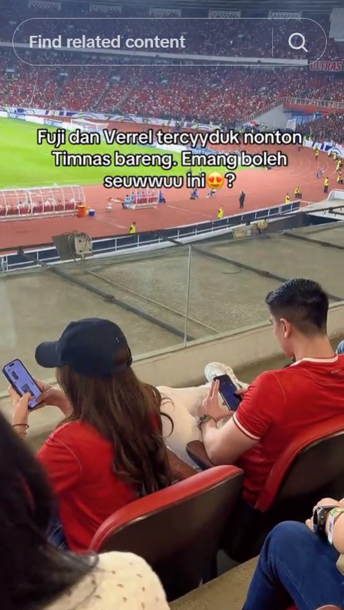 Makin pamer kedekatan, Verrell Bramasta terciduk nonton Indonesia vs Bahrain bareng Fuji, 9 momennya
