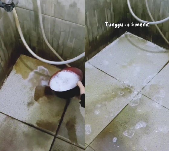 Tak disikat lama, trik bersihkan kerak lantai kamar mandi cuma 5 menit, noda luruh pakai 1 bahan dapur