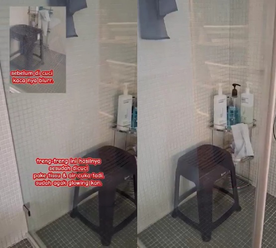 Trik hilangkan noda jamur pada kaca kamar mandi cuma butuh 1 jam, auto kinclong pakai 1 bahan dapur