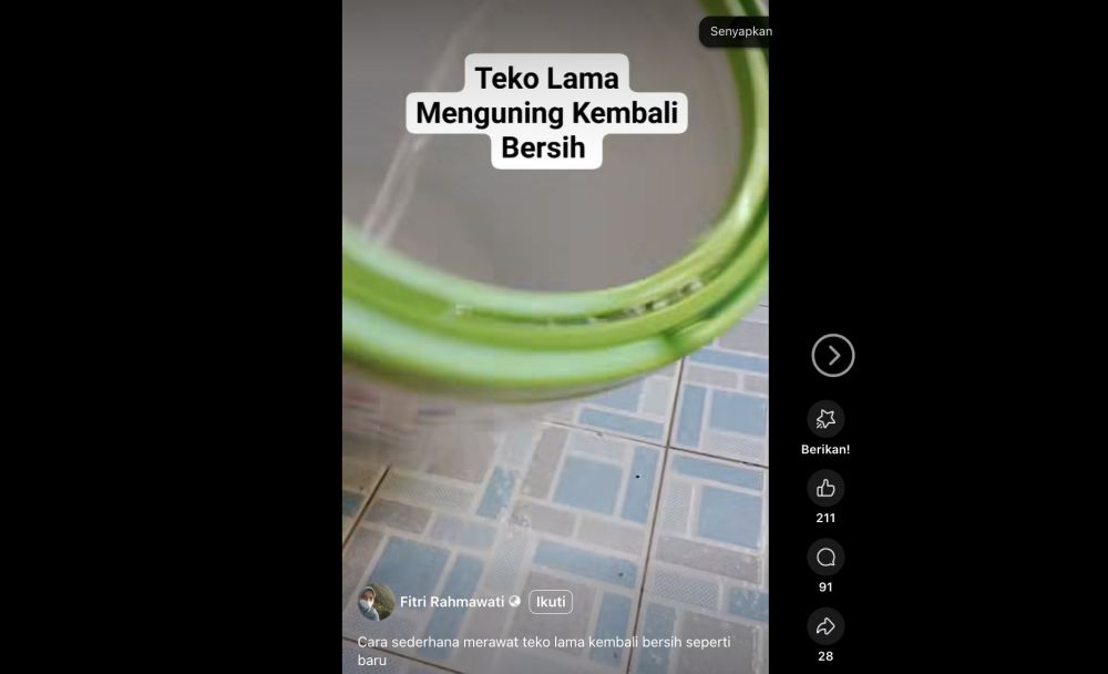 Cara bersihkan teko lama menguning bekas teh cuma pakai tambahan 1 bahan dapur