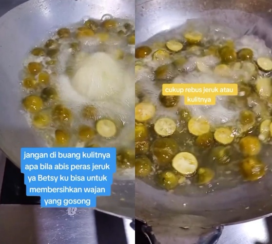 Trik bersihkan kerak gosong di wajan tanpa digosok atau direndam semalaman, cuma pakai 1 ampas dapur