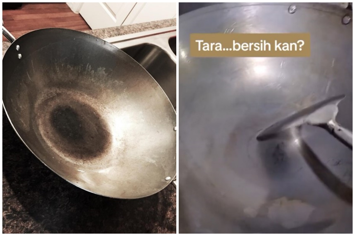 Trik bersihkan kerak gosong di wajan tanpa digosok atau direndam semalaman, cuma pakai 1 ampas dapur