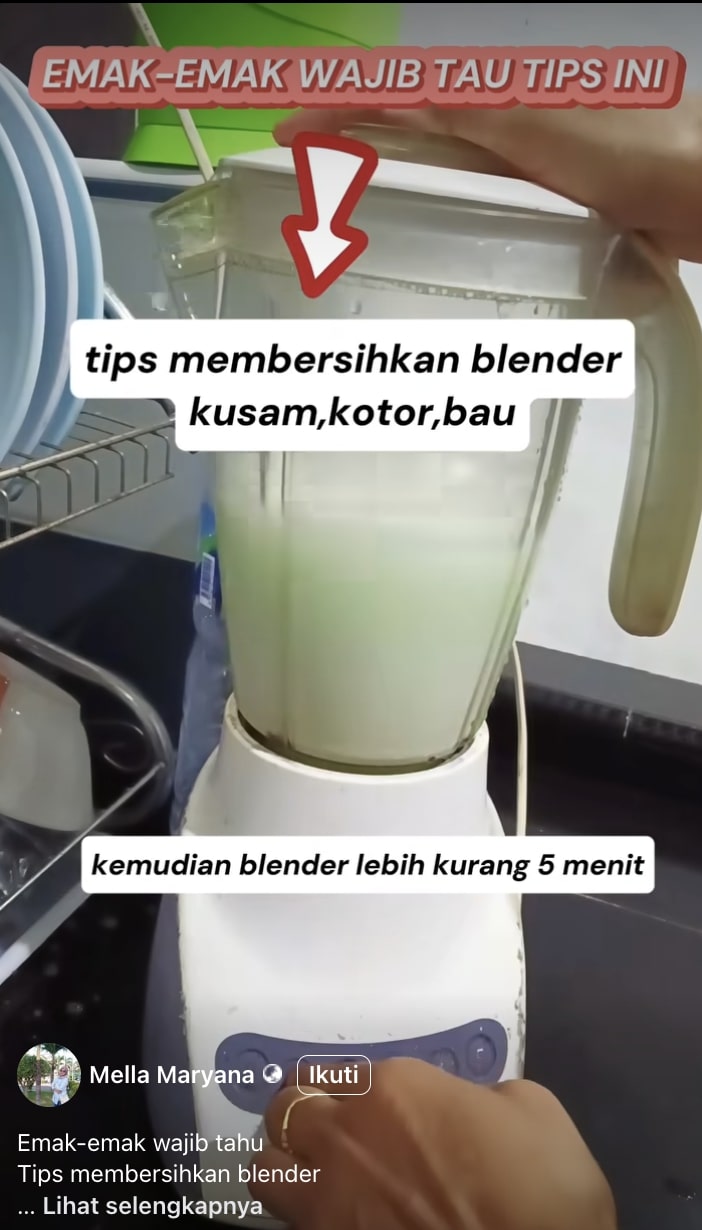 Cara bersihkan gelas blender kusam dan bau pakai bahan dapur, cuma butuh 5 menit