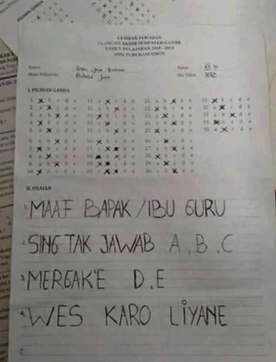 11 Jawaban lucu di soal pelajaran bahasa ini isinya susah ditebak