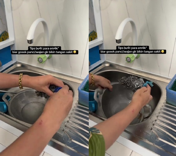 Anti sakit tangan saat gosok panci, trik kreatif emak-emak bikin pelindung ini manfaatkan botol bekas