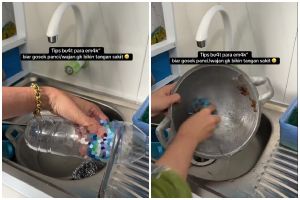Anti sakit tangan saat gosok panci, trik kreatif emak-emak bikin pelindung ini manfaatkan botol bekas